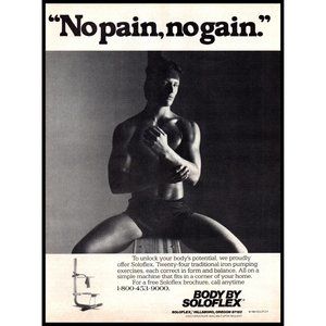 1983 Soloflex Weightlifting Machine Vintage Print Ad No Pain No Gain Wall Art